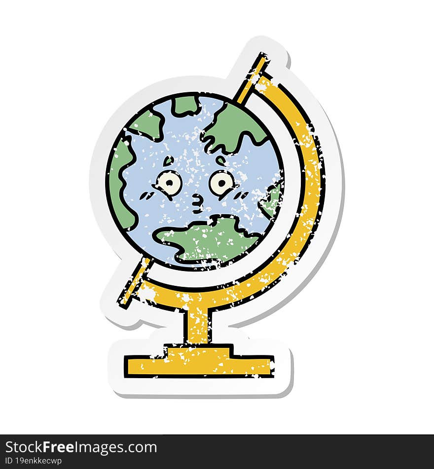 Distressed Sticker Of A Cute Cartoon Globe Of The World