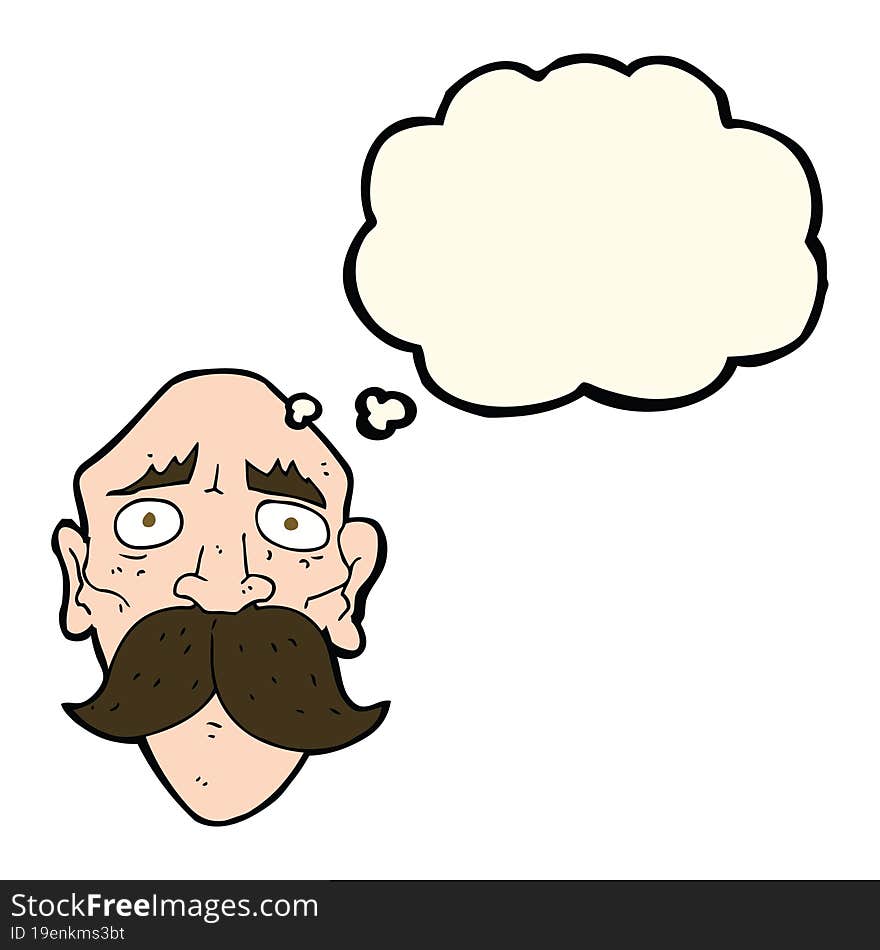 cartoon sad old man with thought bubble