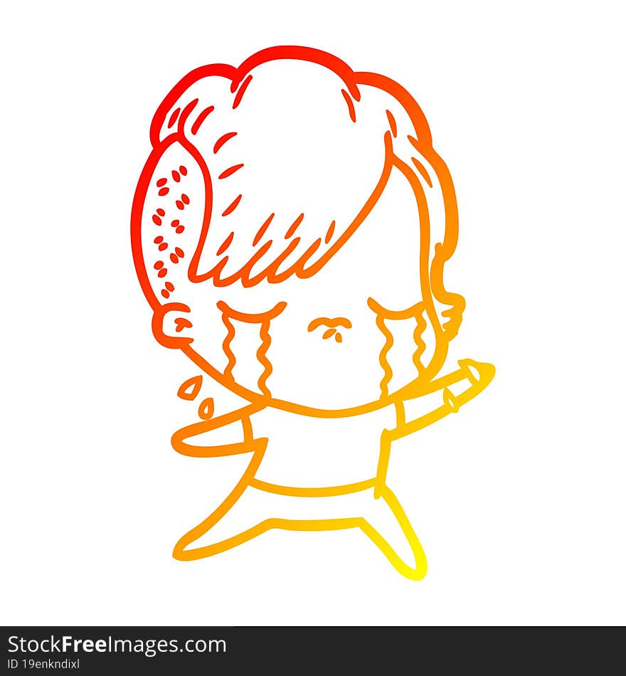 warm gradient line drawing cartoon crying girl