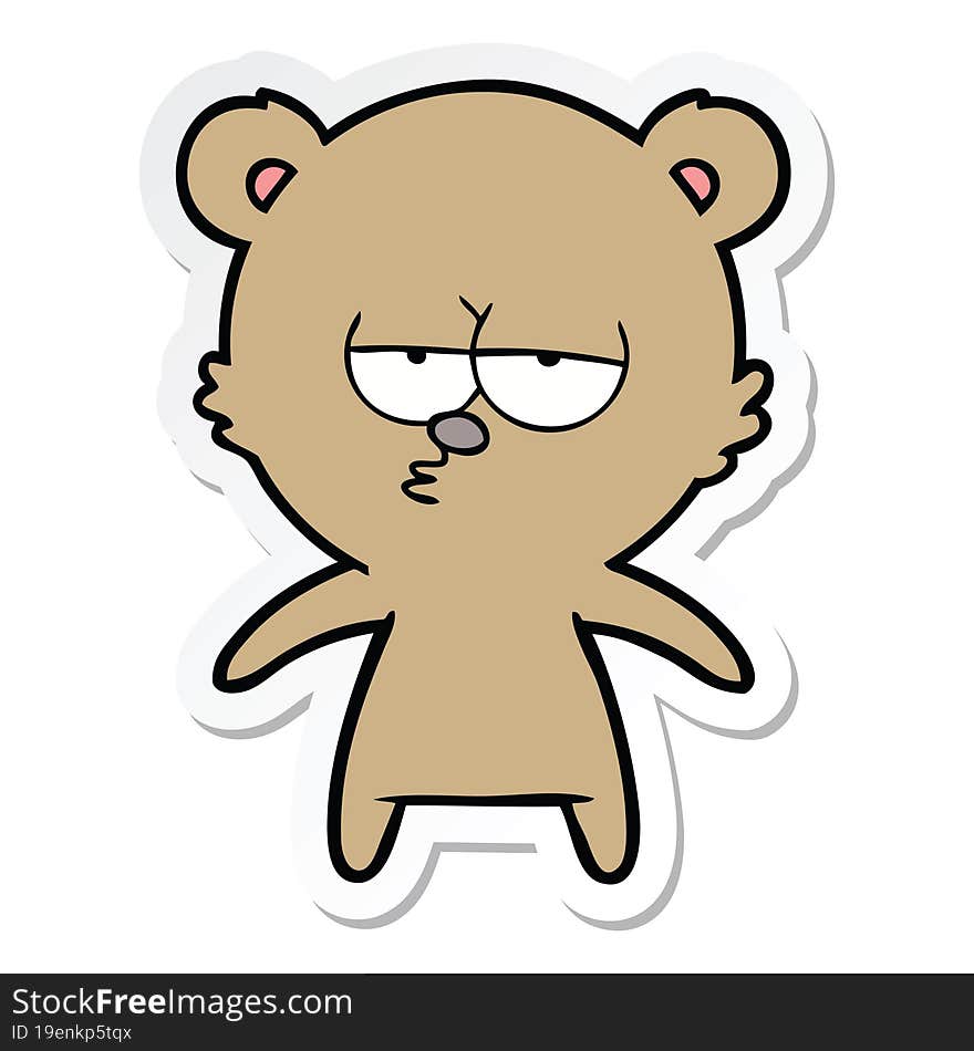 sticker of a bored bear cartoon