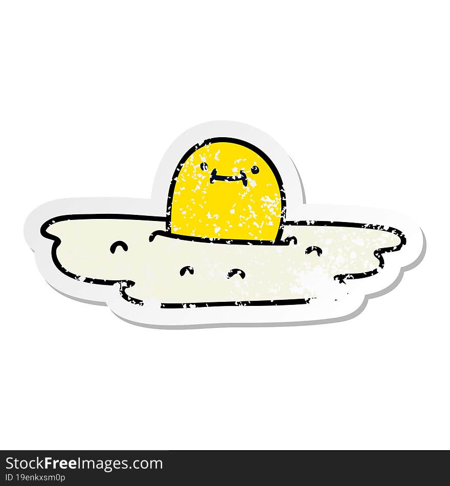 Distressed Sticker Of A Quirky Hand Drawn Cartoon Fried Egg