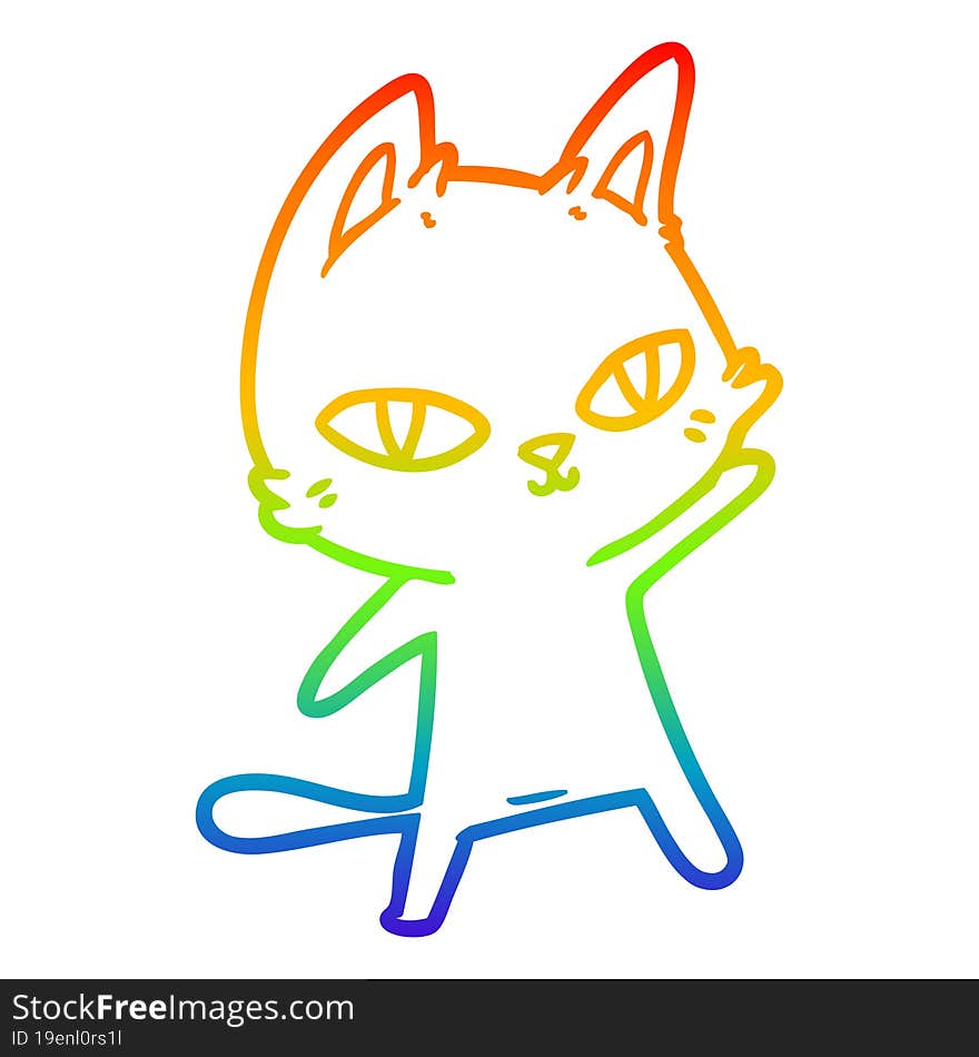 rainbow gradient line drawing cartoon cat staring