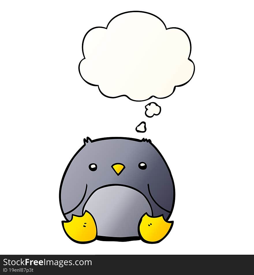 cartoon penguin with thought bubble in smooth gradient style