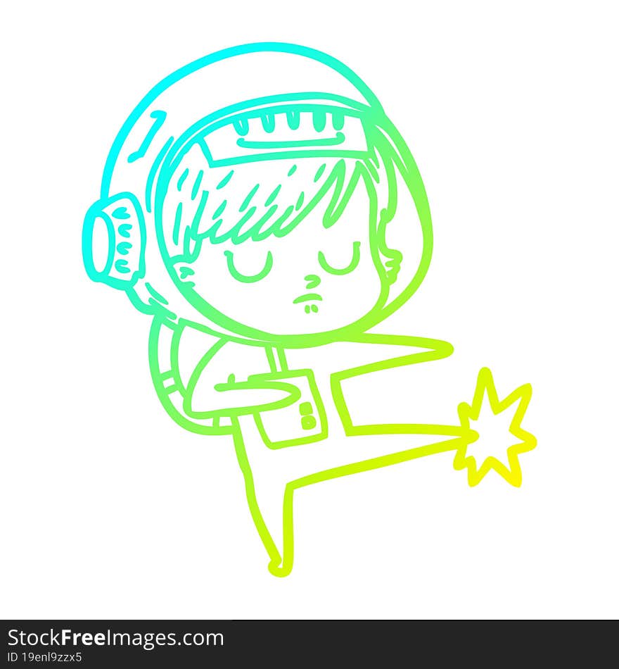 cold gradient line drawing of a cartoon astronaut woman