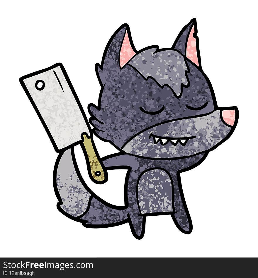 friendly cartoon wolf with meat cleaver. friendly cartoon wolf with meat cleaver