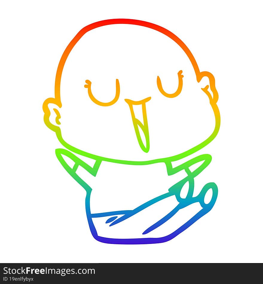 rainbow gradient line drawing of a happy cartoon bald man