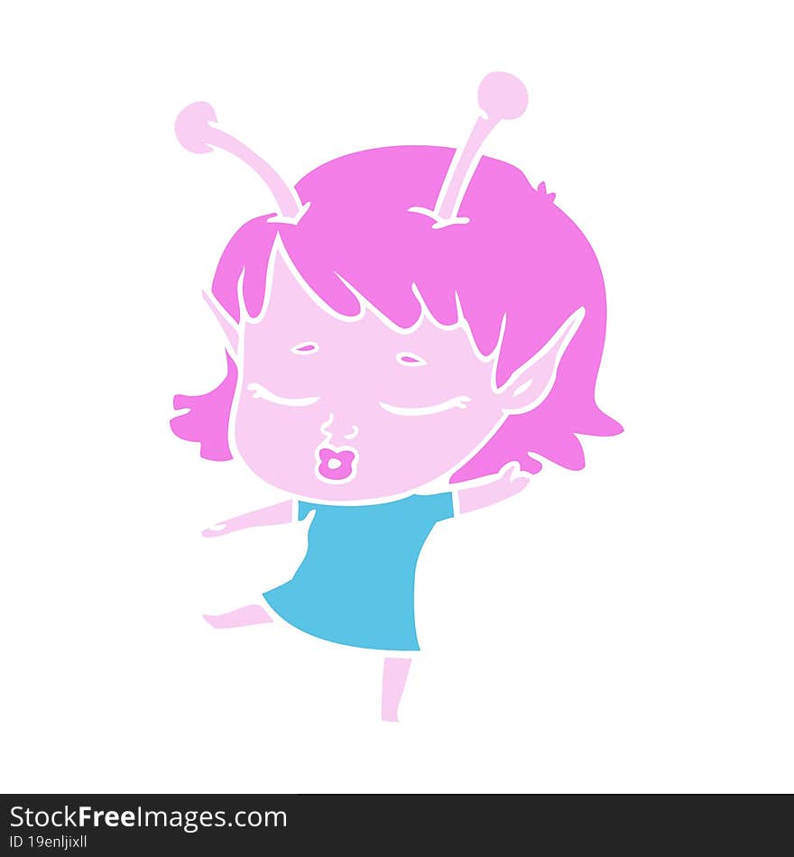 Cute Alien Girl Flat Color Style Cartoon