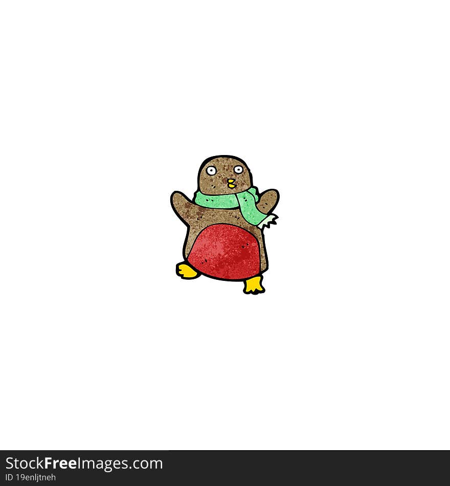 cartoon christmas robin in scarf