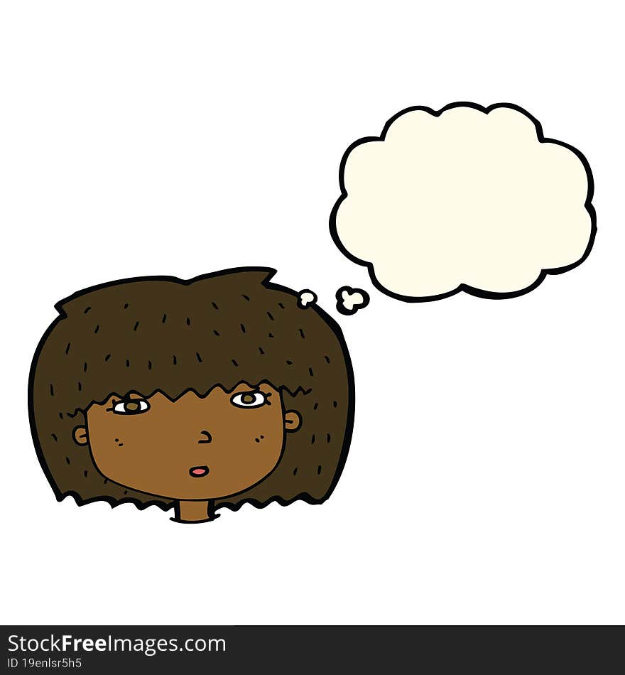 cartoon female face with thought bubble