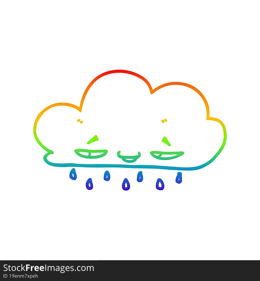 Rainbow Gradient Line Drawing Cartoon Rain Cloud