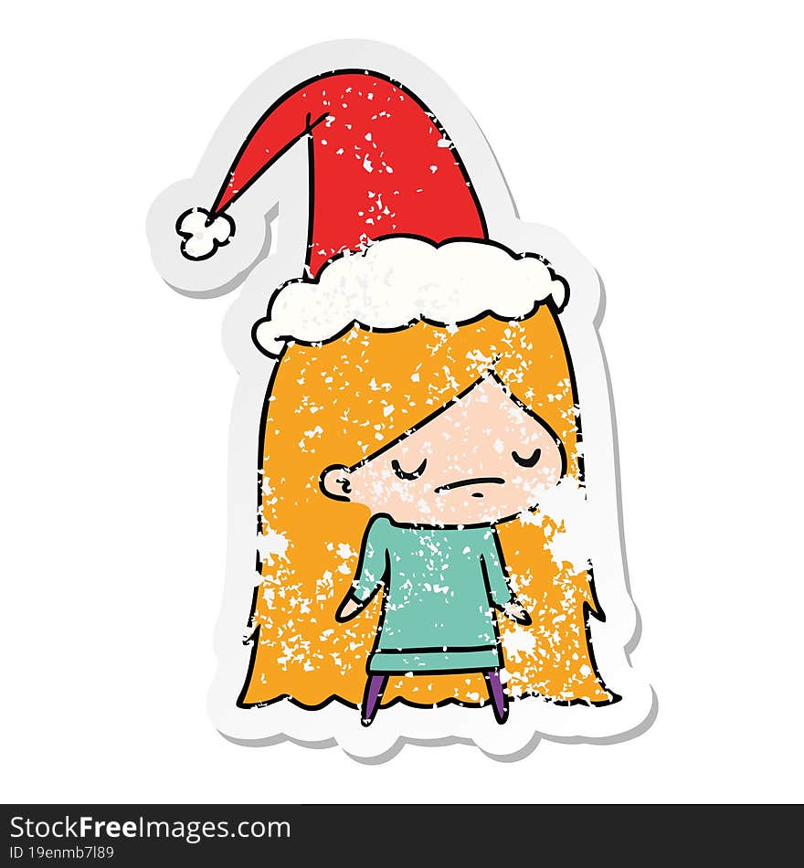 christmas distressed sticker cartoon of kawaii girl