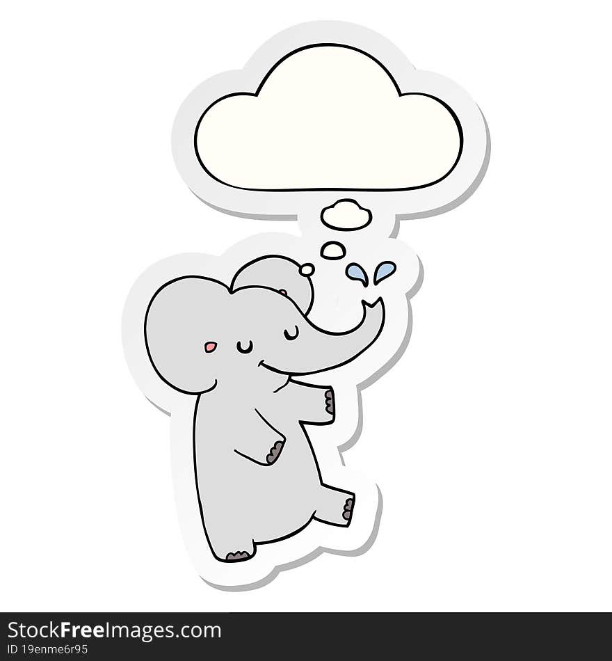 cartoon dancing elephant and thought bubble as a printed sticker