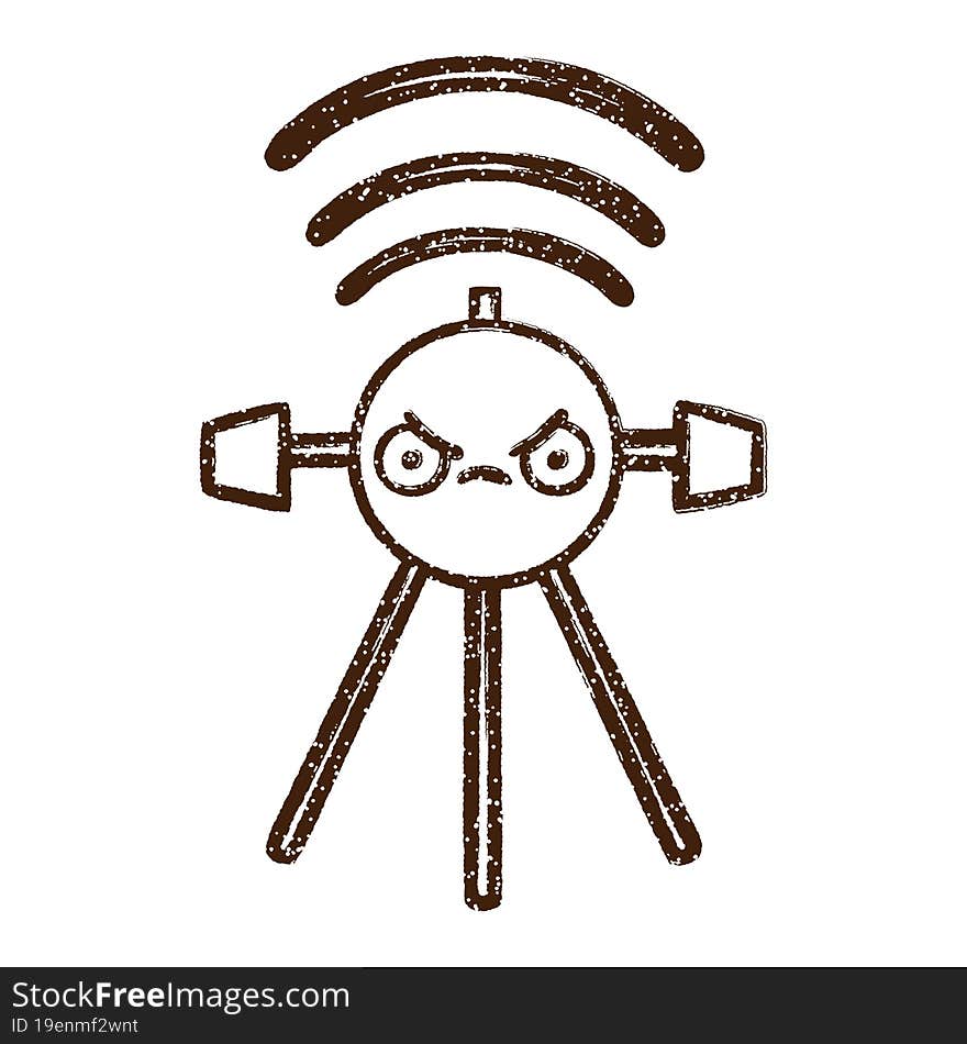 Angry Satellite Charcoal Drawing