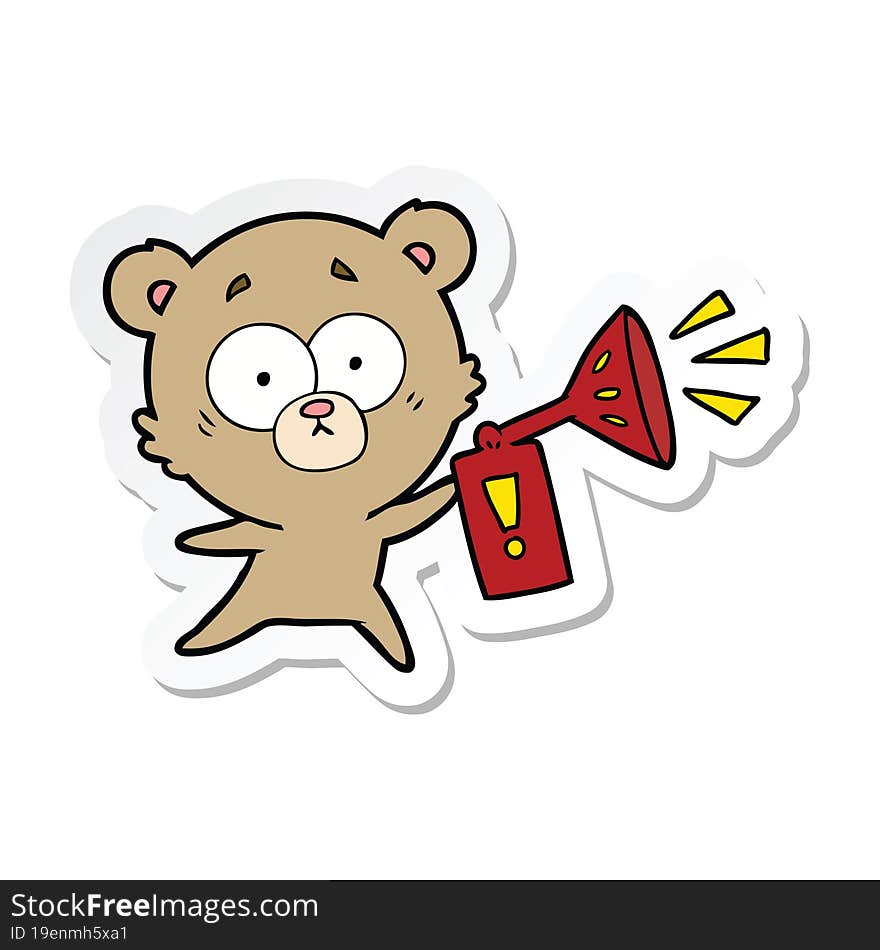 Sticker Of A Anxious Bear Cartoon With Air Horn