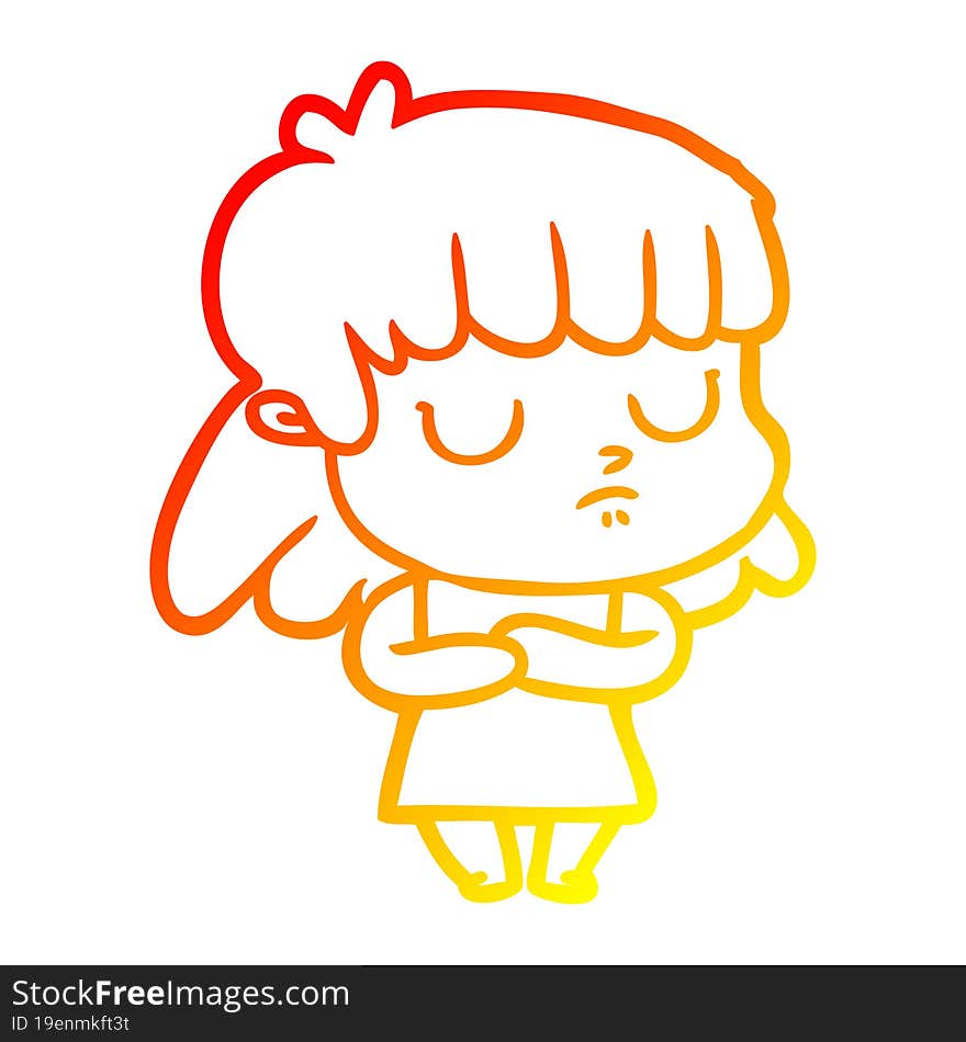 warm gradient line drawing cartoon indifferent woman