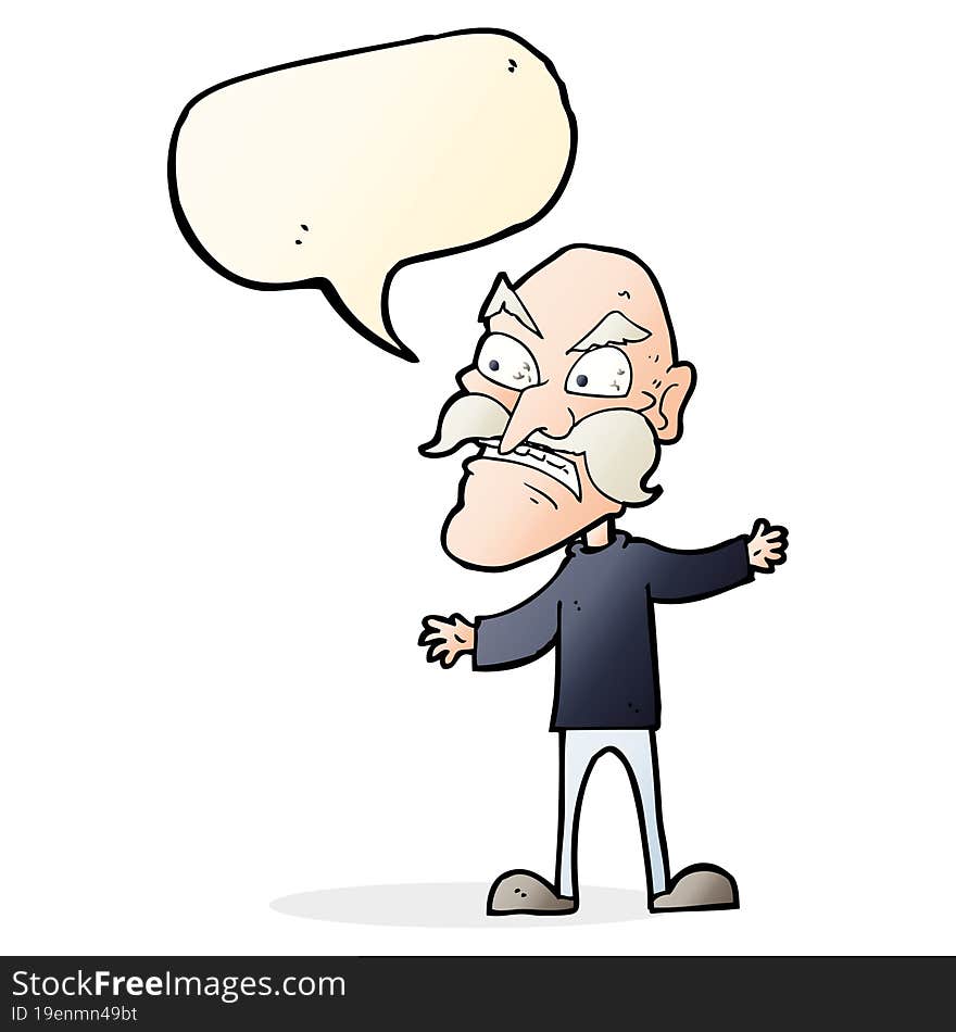 cartoon angry old man with speech bubble