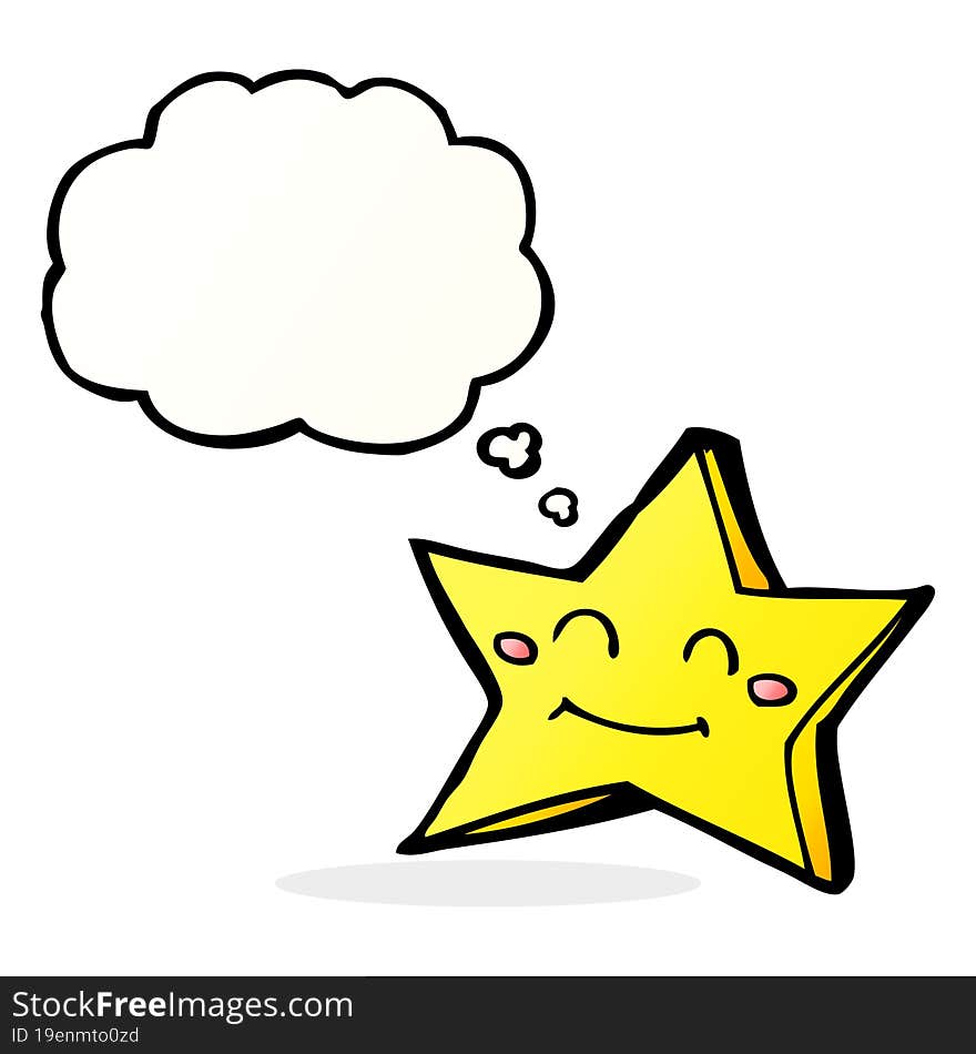 cartoon happy star character with thought bubble