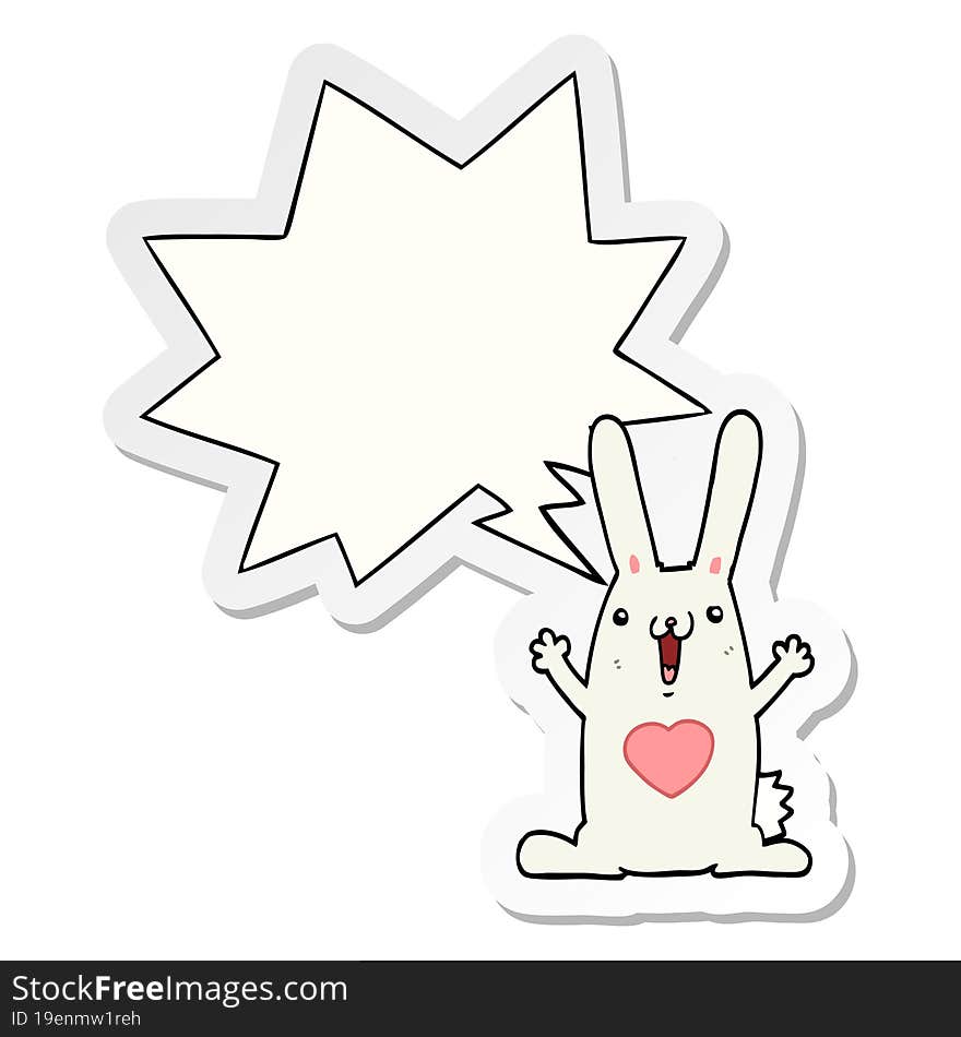 cartoon rabbit in love and speech bubble sticker