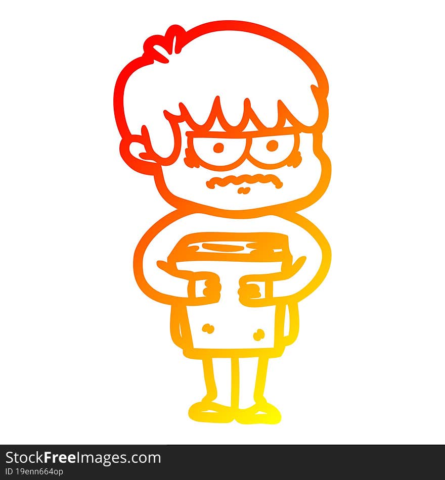 warm gradient line drawing annoyed cartoon boy