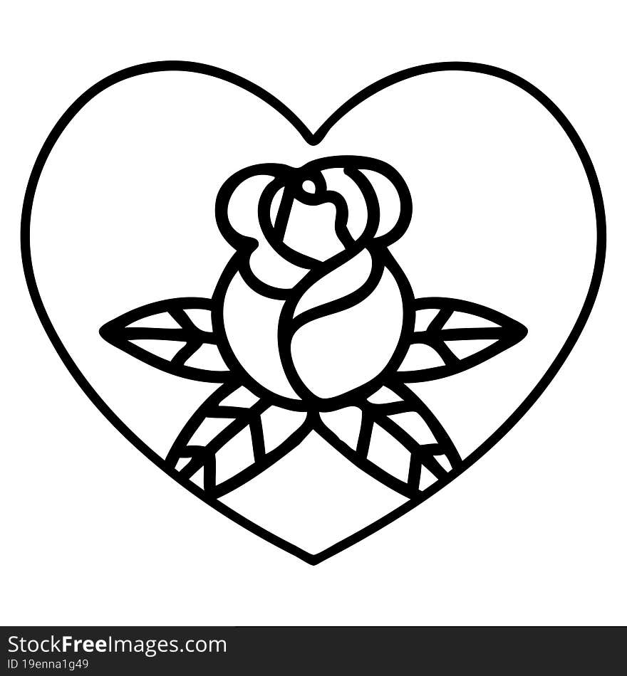 Black Line Tattoo Of A Heart And Flowers