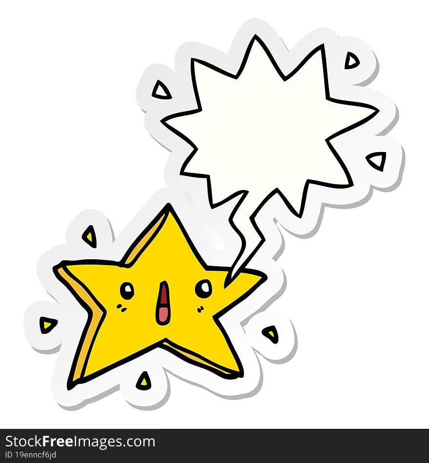 cute cartoon star with speech bubble sticker. cute cartoon star with speech bubble sticker