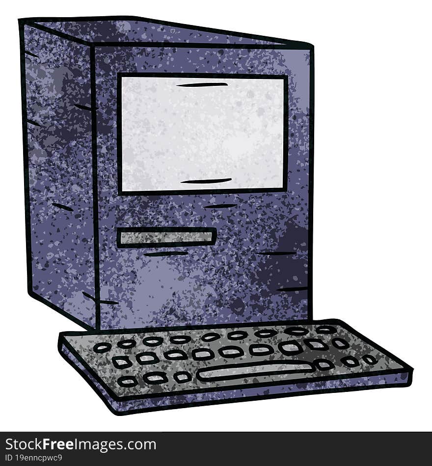 hand drawn textured cartoon doodle of a computer and keyboard