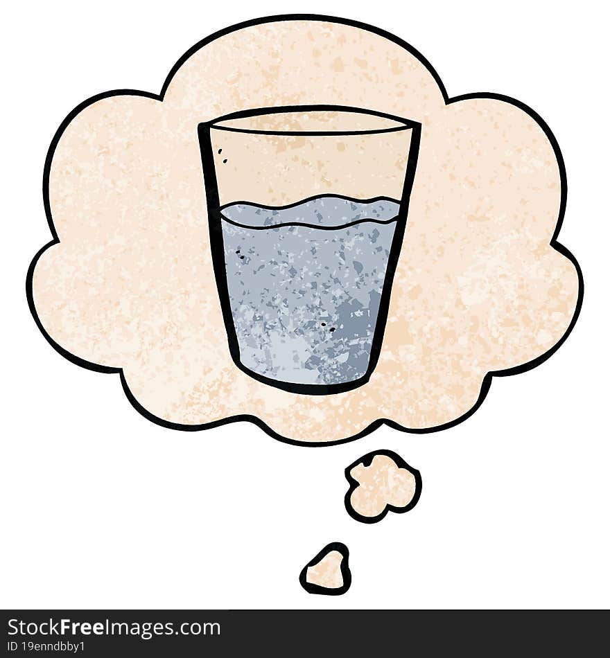 Cartoon Glass Of Water And Thought Bubble In Grunge Texture Pattern Style