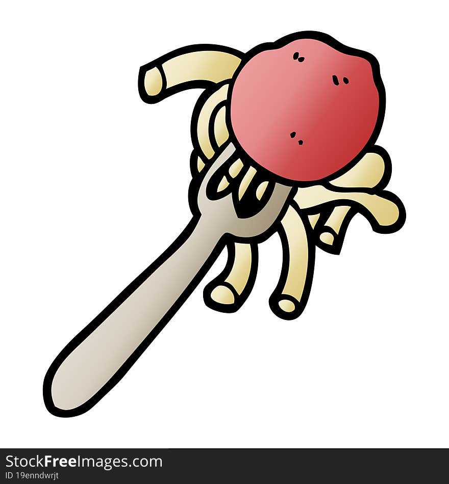 vector gradient illustration cartoon spaghetti and meatballs on fork