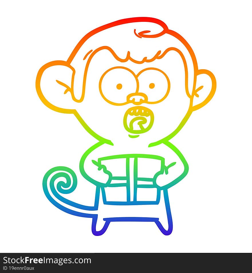 rainbow gradient line drawing cartoon shocked monkey