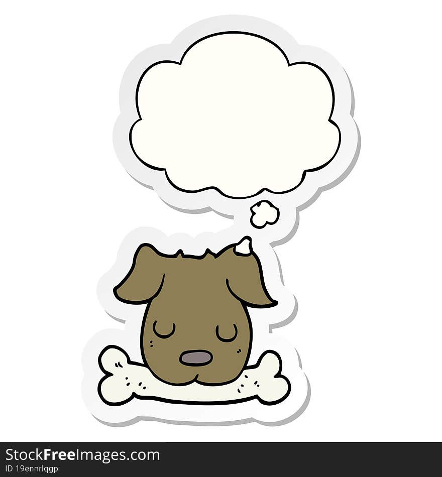 cartoon dog with bone and thought bubble as a printed sticker