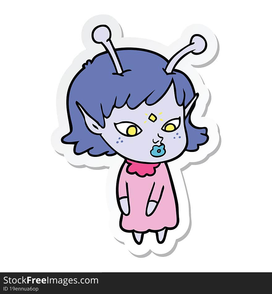 sticker of a pretty cartoon alien girl