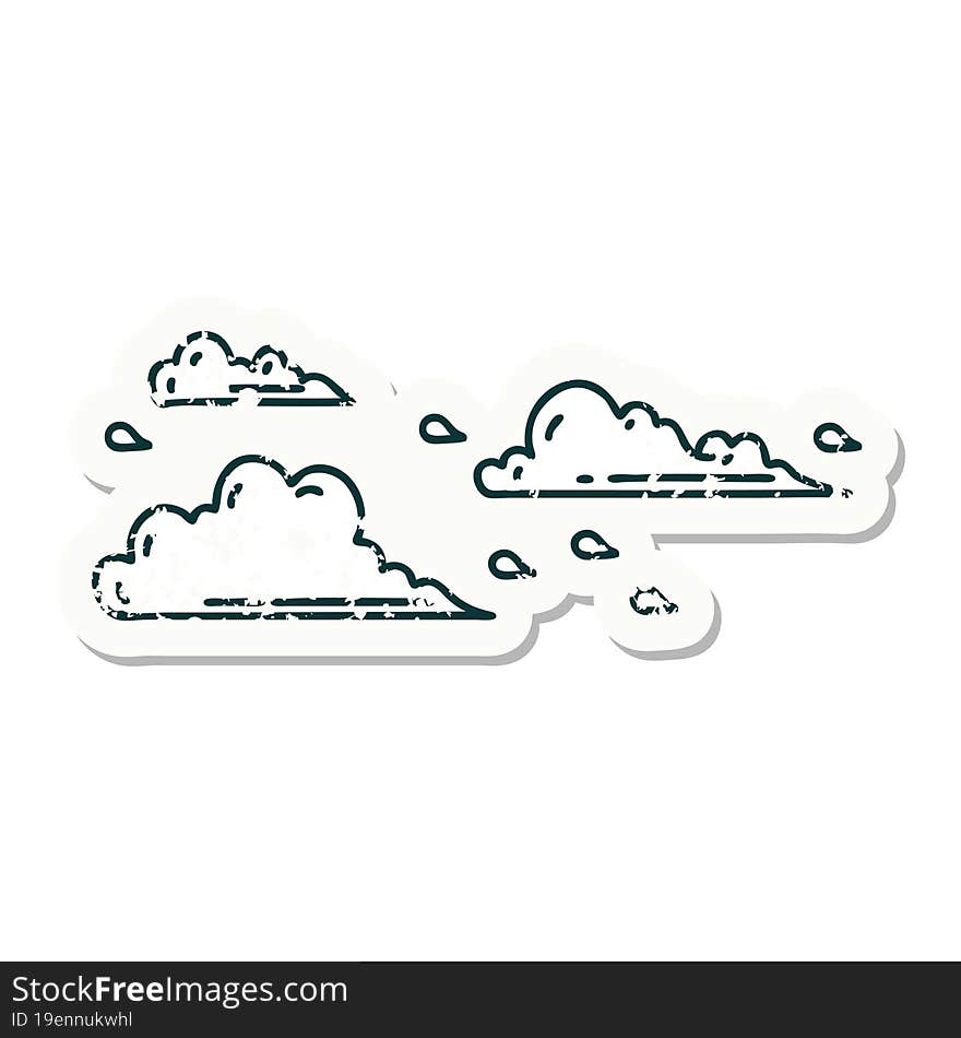 grunge sticker of tattoo style floating clouds