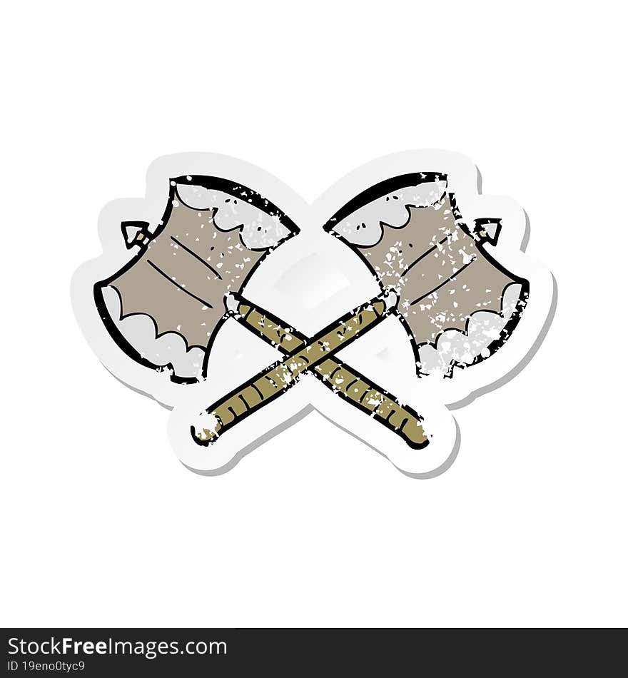 retro distressed sticker of a crossed axes cartoon