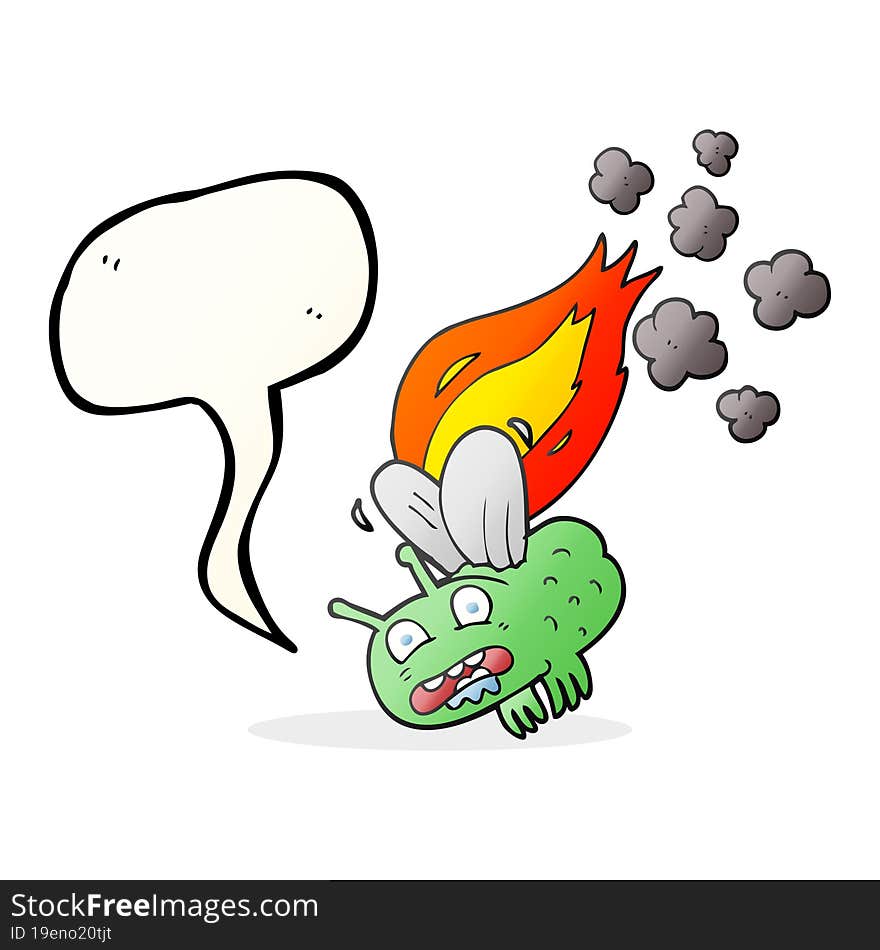 speech bubble cartoon fly crashing and burning