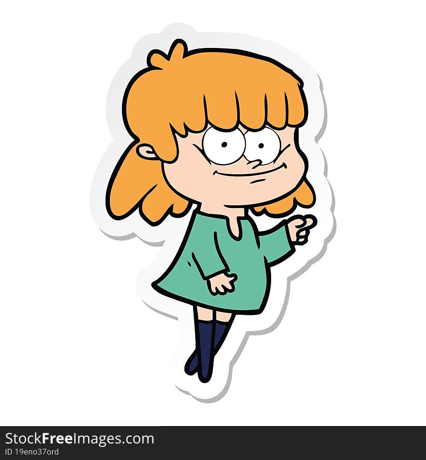 sticker of a cartoon smiling woman