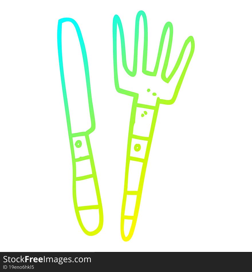 cold gradient line drawing cartoon knife and fork