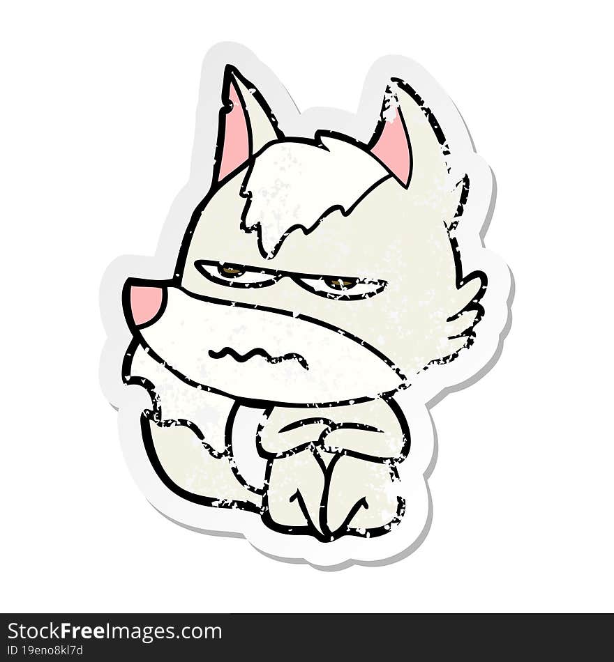 distressed sticker of a cartoon annoyed wolf