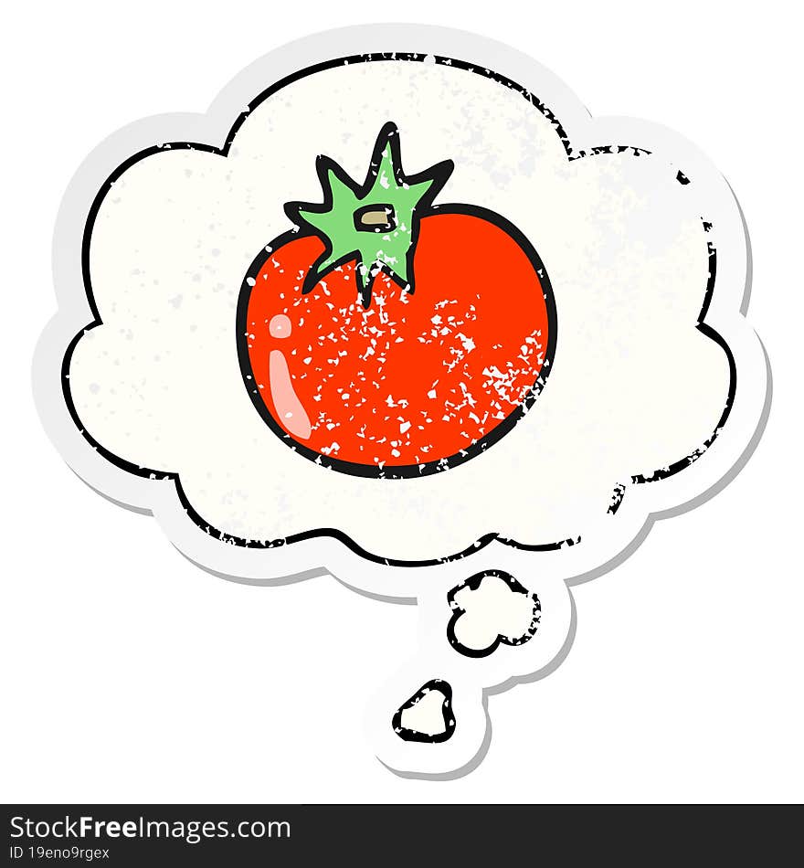 Cartoon Tomato And Thought Bubble As A Distressed Worn Sticker