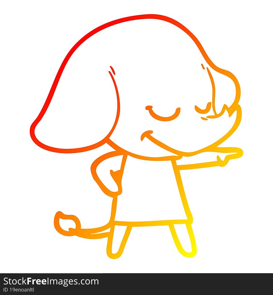 Warm Gradient Line Drawing Cartoon Smiling Elephant