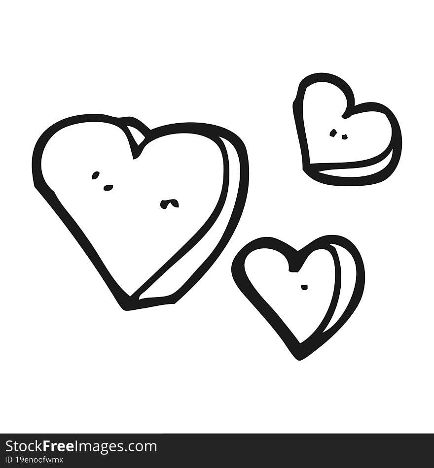 black and white cartoon hearts