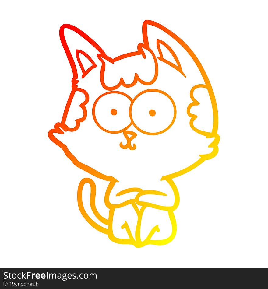 warm gradient line drawing of a happy cartoon cat