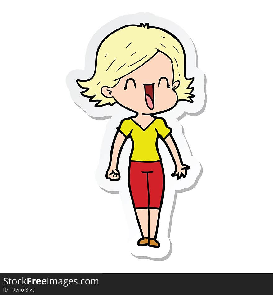 sticker of a cartoon happy woman