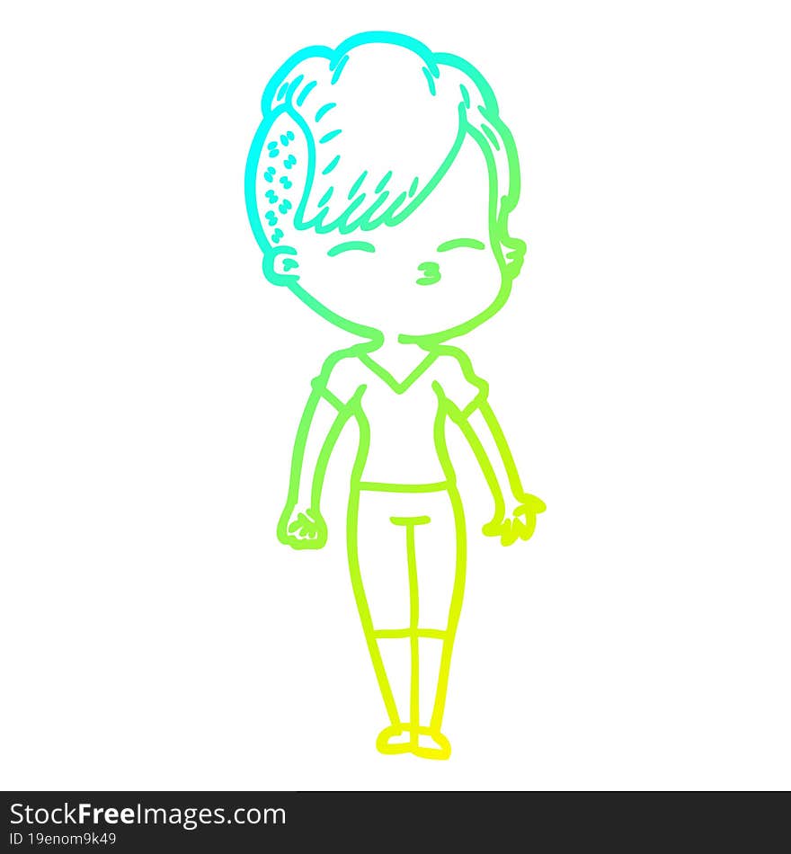 cold gradient line drawing cartoon squinting girl