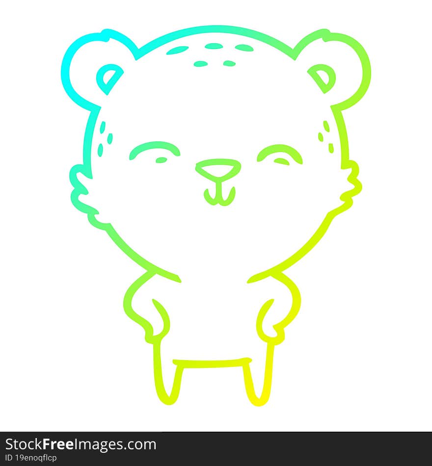 cold gradient line drawing happy cartoon bear with hands on hips