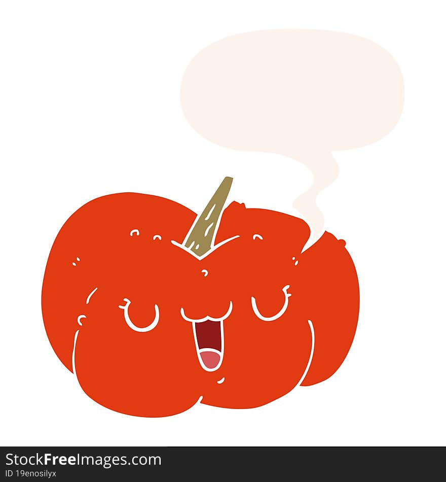 Cartoon Pumpkin And Speech Bubble In Retro Style