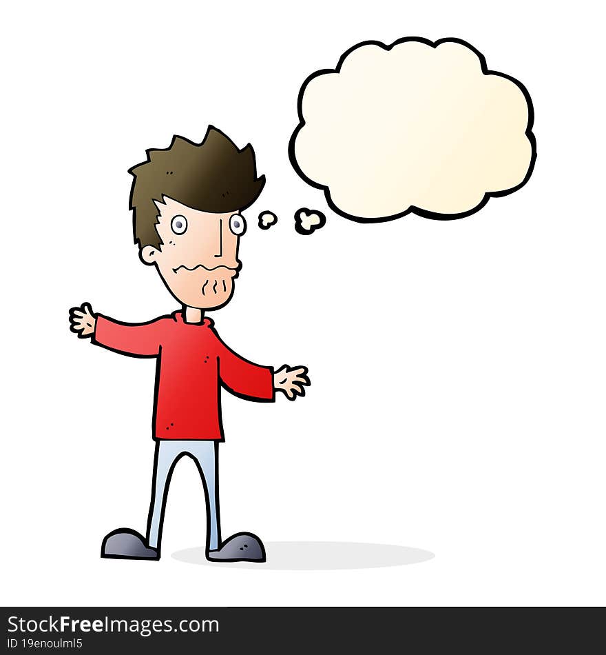 cartoon nervous man with thought bubble