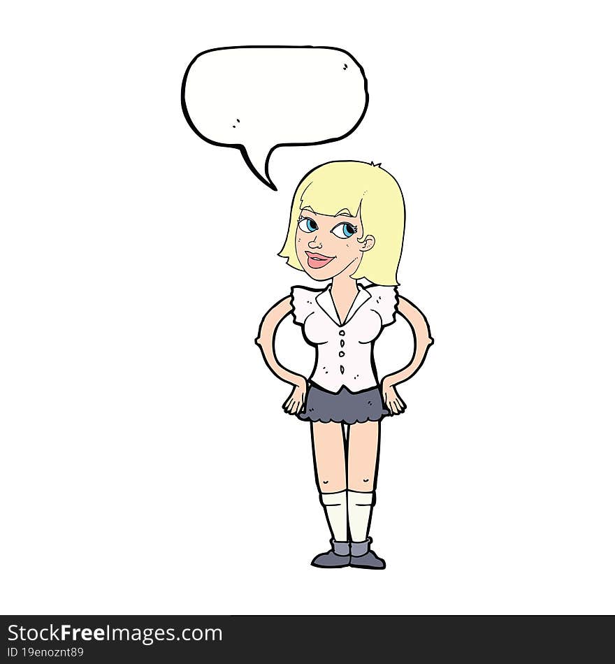 cartoon woman with hands on hips with speech bubble