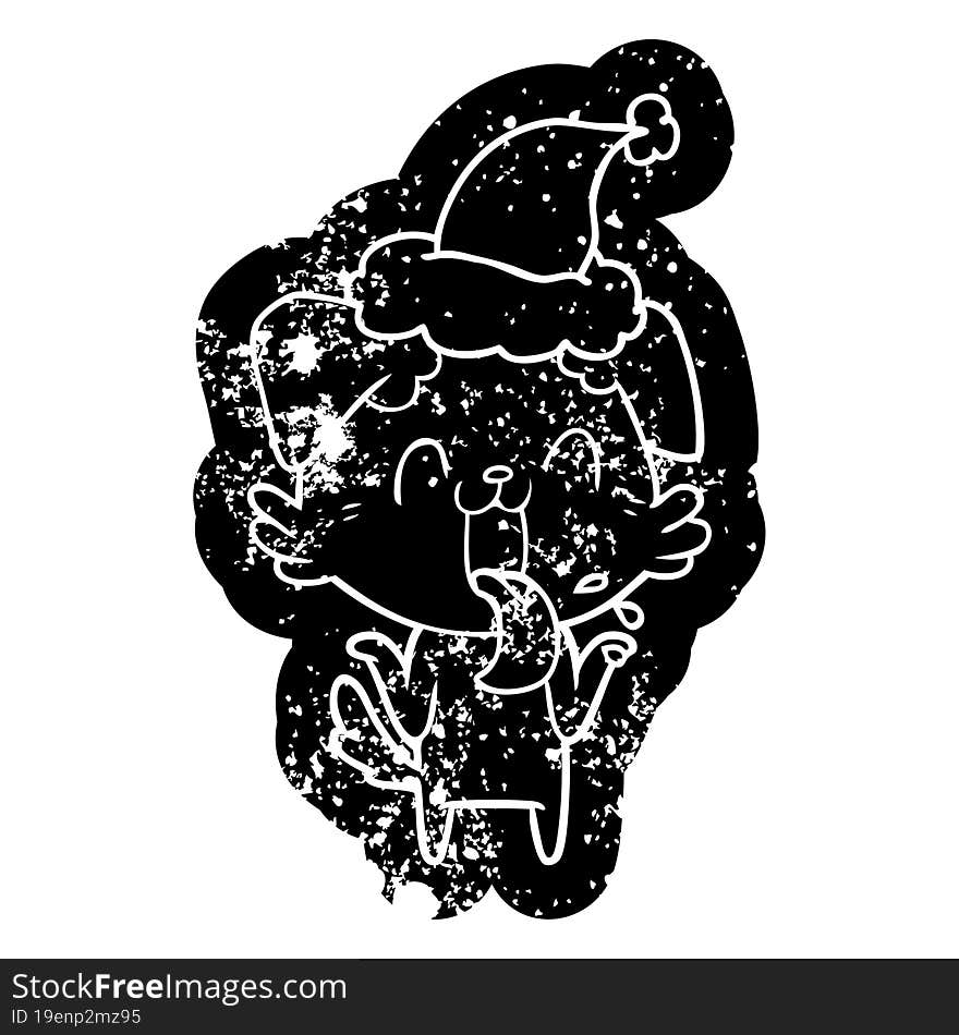 Cartoon Distressed Icon Of A Panting Dog Shrugging Shoulders Wearing Santa Hat