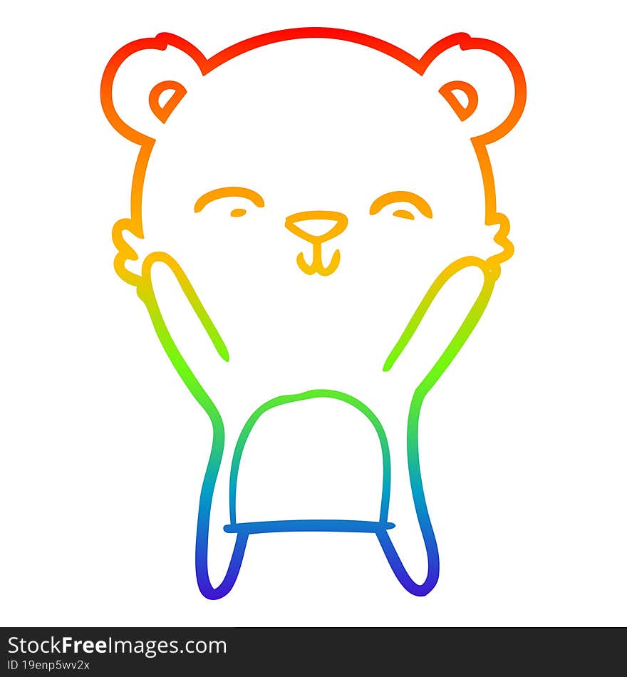 Rainbow Gradient Line Drawing Happy Cartoon Polar Bear