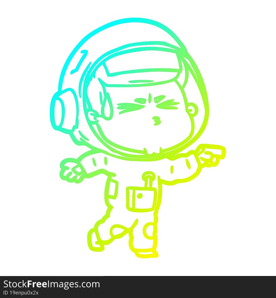 Cold Gradient Line Drawing Cartoon Stressed Astronaut